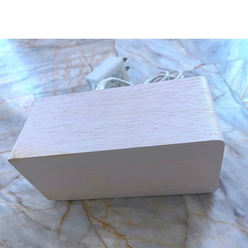 Nicetwo‎ W1299 Digital Alarm Clock White Wood Grain Minimalist Modern Bedside